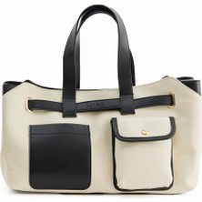 Krem Tote Kanvas Çanta