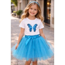 Kız Çocuk Tütü Etek | 23 Nisan – 19 Mayıs Özel Gün | Turkuaz | Kurdele Detaylı Astarlı