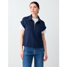 Jimmy Key Lacivert Fermuarlı Balıkçı Yaka Kolsuz Örme Sweatshirt