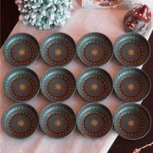 Sarkap Home 10 cm Çap, 3.2 cm Yükseklik 12'li Dondurmalık ve Çerezlik Seti - Yeşil Wishes