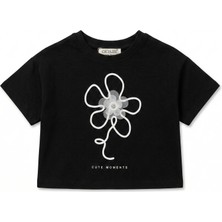 Cichlid Kız Çocuk Çiçekli Tshirt Siyah