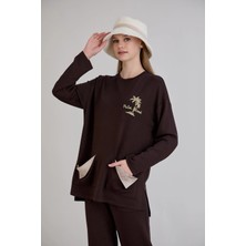 Sortie Collection Cepleri Deri Garnili Baskılı Bisiklet Yaka Tunik