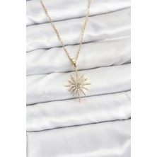 Skygo 316L Çelik Zincir Gold Renk Kutup Yıldızı Model Zirkon Taşlı Kadın Kolye - TJ-BKO10877