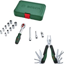 Bosch Lokma Seti 14 Parça + Çok Amaçlı Alet Pense - Çakı (16 Özellik)