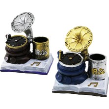 Go İthalat Saat - Gramafon Vintage Dekoratif Biblo - Renkli Kalemlik 13X12X8.5CM Reçine (5131)