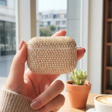 Caseonn Apple Airpods Pro 2.nesil Kılıf Kristal Taşlı Parıltılı Rose Gold