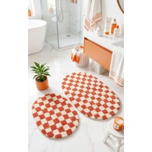 Eurobano Chess Dama Desenli 2'li Oval Bohem Banyo Paspası Lateks Kaymaz Makinede Yıkanabilir 60X100 60X50 cm