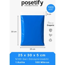 Poşetify Mavi Cepsiz Kargo Poşeti 25X30X5 cm | 1000 Adet | E-Ticaret Poşeti | Yapışkan Bantlı Kargo Zarfı
