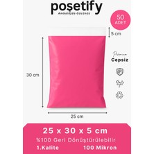Poşetify Pembe Cepsiz Kargo Poşeti 25X30X5 cm | 50 Adet | E-Ticaret Poşeti | Yapışkan Bantlı Kargo Zarfı