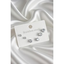 Jade'm Gold Jadem Gold 316L Paslanmaz Çelik Zirkon Taşlı Kalp Model Kadın Küpe Seti