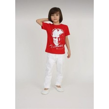 Unısex 23 Nisan 29 Ekim 10 Kasım 19 Mayıs Gösteri Kostüm Atatürk Baskılı Kırmızı Kısa Kol T-Shırt