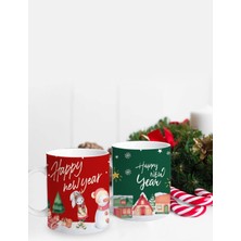 Flipped Yılbaşı Desenli 2 Parçalı Porselen Kupa Seti Kulplu Happy New Year