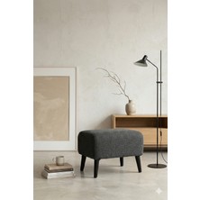 Co Art Home Minimalist Iskandinav Tarz Puf - Gri Keten Kumaş Ahşap Ayaklı Puf - 48X40X38 cm