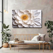 Artprinta Beyaz Çiçek 3D Rölyef Görünümlü Kanvas Tablo – Modern ve Zarif Duvar Dekoru
