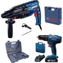 Bosch Professional Gsb 183 Tek Akülü 2 Ah Darbeli Matkap Şarjlı  + Gbh 240 Kırıcı Delici + V-Line 103 Parça Aksesuar Seti