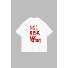 Sekizbiraltı No Risk No Story Baskılı Oversize Unisex Beyaz Tshirt