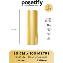 Poşetify Streç Film 30 cm x 100 metre 8 Mikron Gıda ve Paketleme Streci Dayanıklı ve Esnek Ambalaj