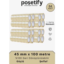 Poşetify 45 mm x 100 Metre Koli Bandı | 84 Adet | Güçlü Yapışkanlı Şeffaf Paketleme Bandı
