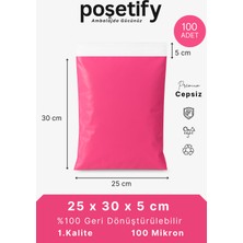 Poşetify Pembe Cepsiz Kargo Poşeti 25X30X5 cm | 100 Adet | E-Ticaret Poşeti | Yapışkan Bantlı Kargo Zarfı