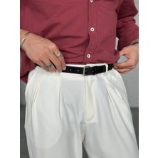 Gambocci Erkek Ince Suni Deri Old Money Kumaş Pantolon Kemer