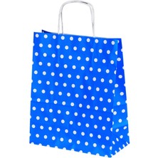 Ambalaj Pazarı Burgu Saplı Puantiye Mavi Kağıt Çanta 25X12X31 cm - 25 Adet