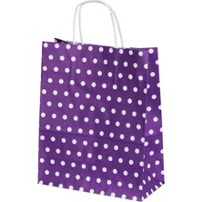 Ambalaj Pazarı Burgu Saplı Puantiye Mor Kağıt Çanta 25X12X31 cm - 25 Adet