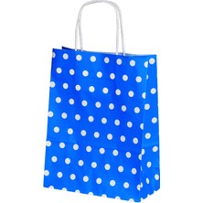 Ambalaj Pazarı Burgu Saplı Puantiye Mavi Kağıt Çanta 18X8X24 cm - 25 Adet