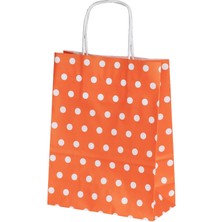 Ambalaj Pazarı Burgu Saplı Puantiye Turuncu Kağıt Çanta 18X8X24 cm - 25 Adet