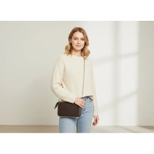 Sevmine Kahverengi Metalik Zincirli Mini Clutch Çanta – Taş ve Boncuk Işlemeli Lüks Portföy ( 14X24 cm )