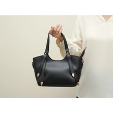 Sevmine Siyah Mini Şık Kadın El ve Omuz Çantası | Gold Detaylı | 27X26X5 cm