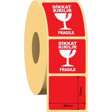 Snow Dikkat Kırılır Fragile Etiket 80X70MM – 250’LI Rulo – Kuşe Kırmızı Uyarı Kargo Etiketi