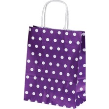 Ambalaj Pazarı Burgu Saplı Puantiye Mor Kağıt Çanta 18X8X24 cm - 25 Adet