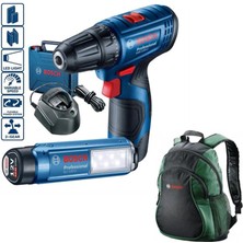 Bosch Professional Gsr 120-LI  2 Ah Çift Akülü Vidalama Makinası ve Glı 12V-300 Lamba + Bosch Sırt Çantası