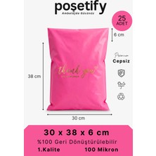 Poşetify Premium Renkli Kargo Poşeti 30X38X6 cm | 25 Adet | Thank You Baskılı | Pembe | Iç Göstermez