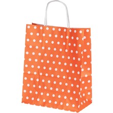 Ambalaj Pazarı Burgu Saplı Puantiye Turuncu Kağıt Çanta 25X12X31 cm - 25 Adet