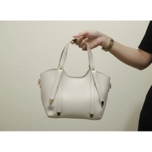 Sevmine Krem Mini Şık Kadın El ve Omuz Çantası | Gold Detaylı | 27X26X5 cm