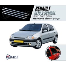 Fams Otomotiv Renault Clio 2 Krom Cam Çıtası 4 Parça 1998-2005 Paslanmaz Çelik (Symbol)