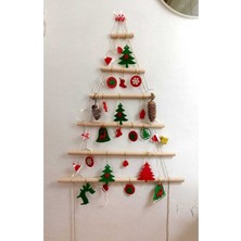 Bade Tasarım Atölyesi Yılbaşı Lüks Ahşap Halatlı 25 Parça Renkli Süsleme İçeren Ağacı