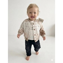 bebexy Yazılı Ceketli 3'lü Takım Kahverengi