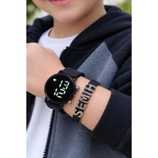 Sonsuzsaat Isimli Bileklikli Siyah Silikon Kordonlu Şık Şirin Hediyelik Erkek Kız Çocuk Hediyelik Kol Saati