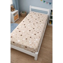 Özgürce Yumuşak Pamuklu Lastikli Çocuk Çarşafı 80X180, Yıldız Desenli Kahverengi