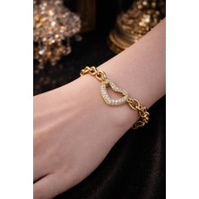 Stainless Steel Paslanmaz Çelik Gold Desenli Kristal Kalp