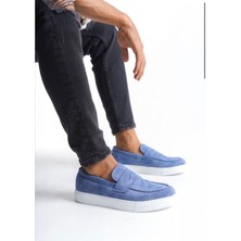 Ebrus Trend ET0580 Bağcıksız Kuşaklı Yüksek Taban Mavi Süet Erkek Ayakkabı