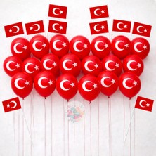 Joyane Türk Bayraklı Balon Seti 20 Adet 10'' 26 cm + Çıtalı Türk Bayrağı 10 Adet