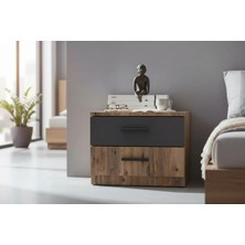 Latre Komodin - Antık Cam & Antrasit - 2 Çekmeceli