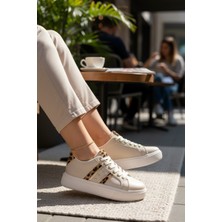 Mia Marya Leopar Detaylı Kadın Sneaker Ortopedik Iç Taban Destekli Faylon Kalın Taban Spor Ayakkabı