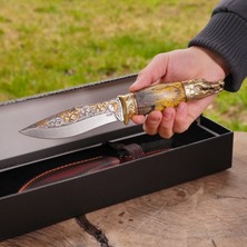 Köse Mehmet Koleksiyonluk ve Hediyelik Puukko Bıçak 24K Altın Kaplama Timsah Başlı Gravür Işlemeli