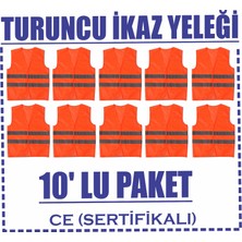 Turuncu Ikaz Yeleği 10LU Paket-Ce Li -Çift Sıra 5cm Reflektörlü-Standart Xl Beden
