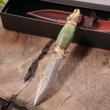 Köse Mehmet Koleksiyonluk ve Hediyelik Puukko Bıçak 24K Altın Kaplama Timsah Başlı Gravür Işlemeli