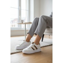 Mia Marya Leopar Detaylı Kadın Sneaker Ortopedik Iç Taban Destekli Faylon Kalın Taban Spor Ayakkabı